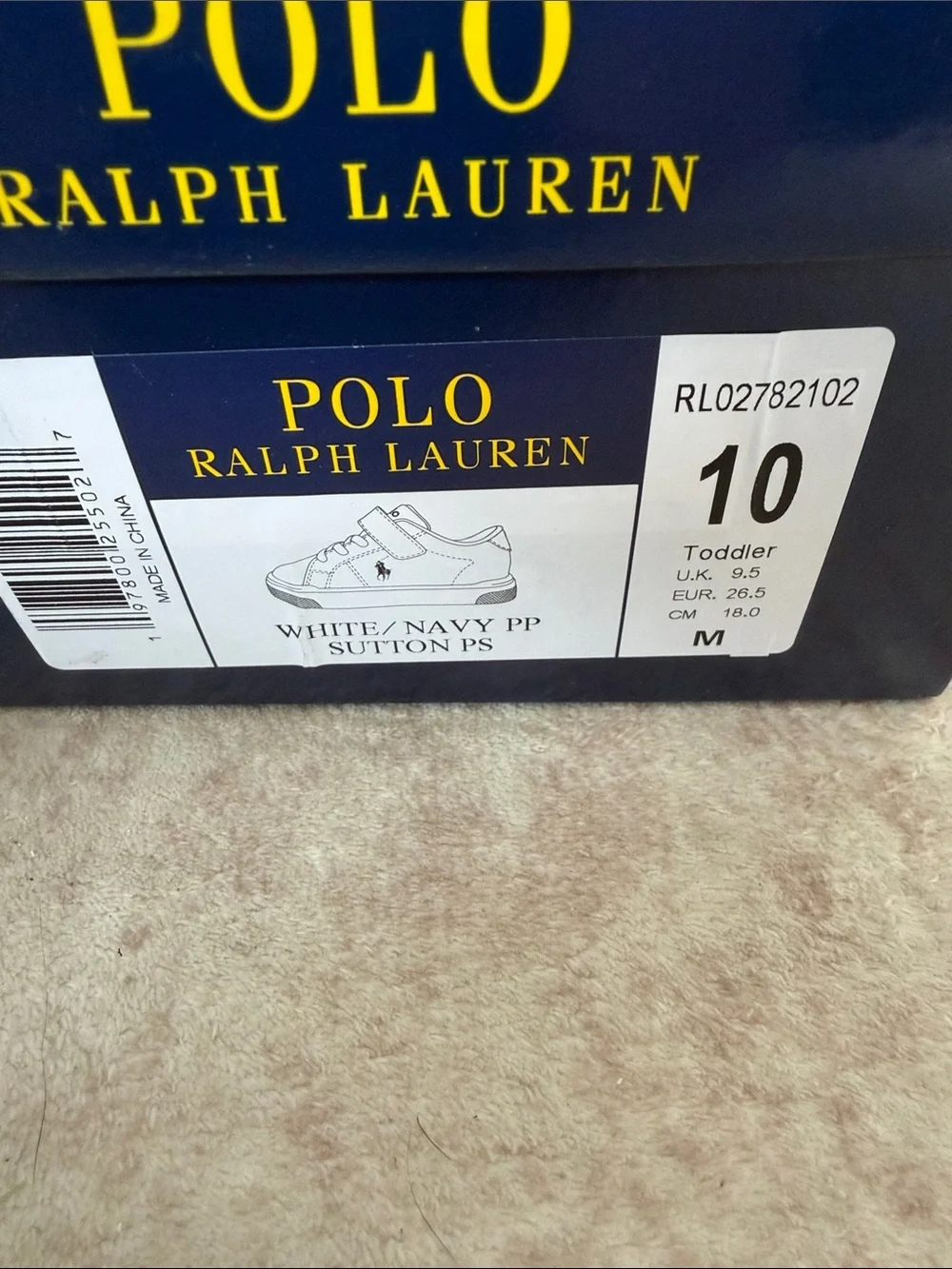 Polo by Ralph Lauren White Leather Kids Sneakers with Navy Trim Unisex